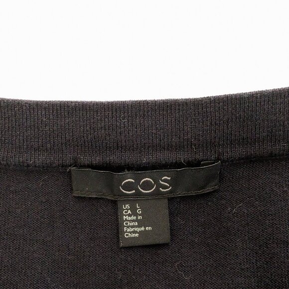 COS Blouse Womens L Navy White Striped Accent Round Neck 3/4 Sleeve Pullover Top - Picture 10 of 14